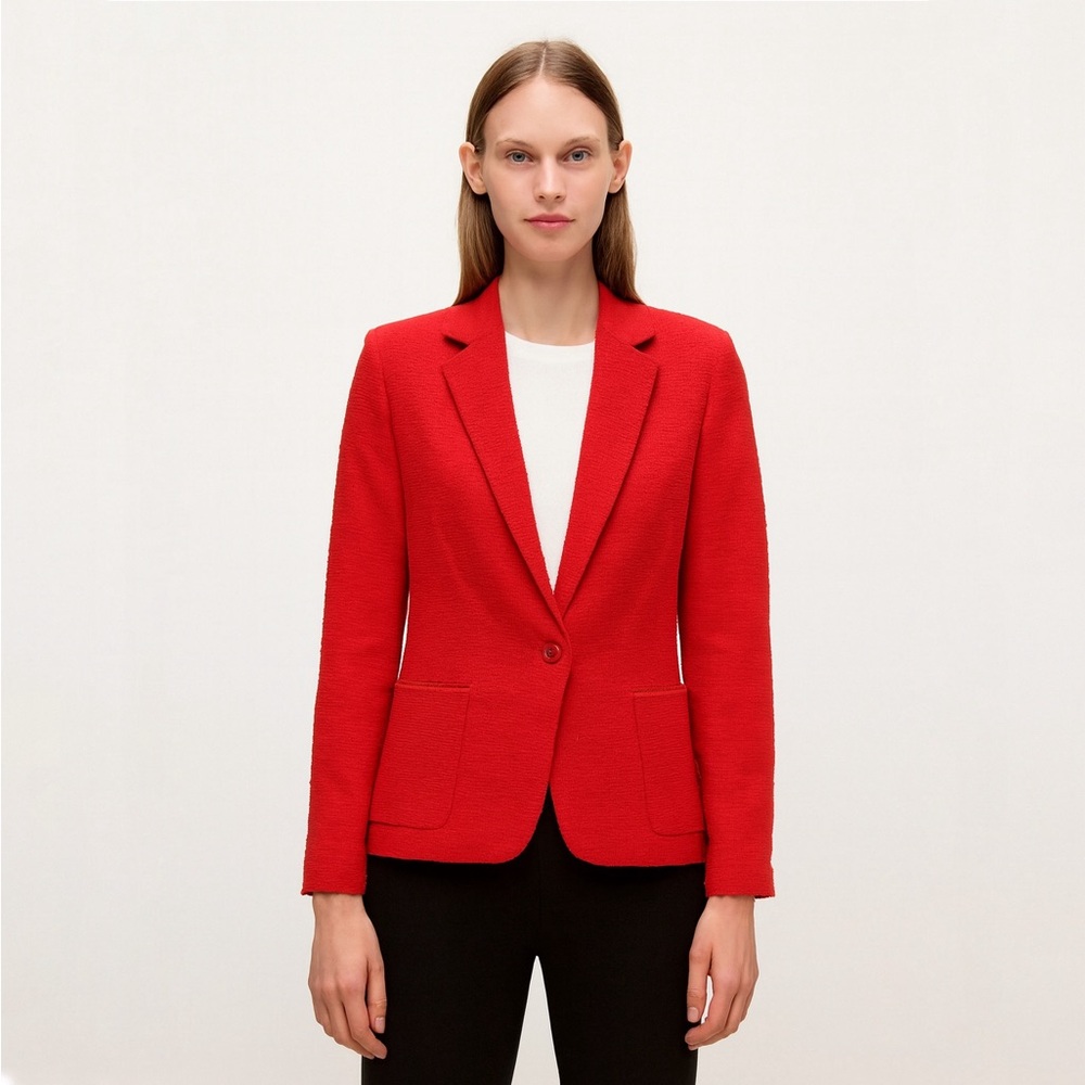 Zara Bold Red Tweed One-Button Tailored Blazer Size Large likely fits Medium